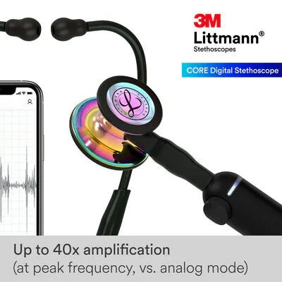 8570 3M Littmann CORE Digital Stethoscope, Black w/ Rainbow Chestpiece - CornellSurgical.com