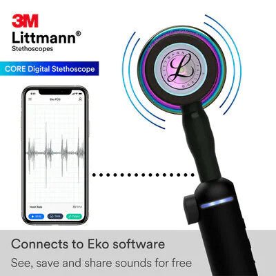 8570 3M Littmann CORE Digital Stethoscope, Black w/ Rainbow Chestpiece - CornellSurgical.com