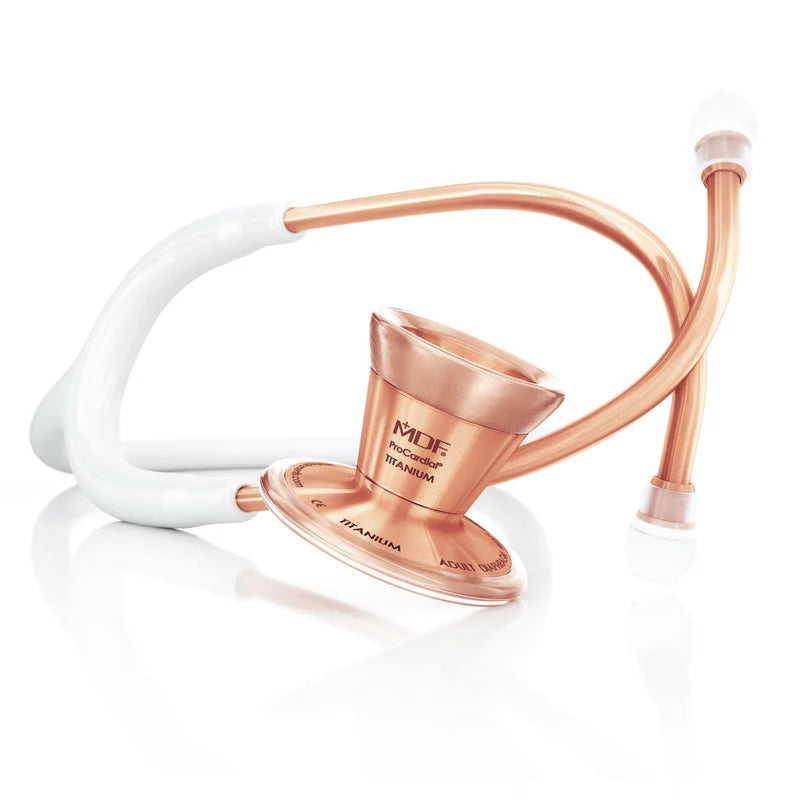 MDF Procardial Titanium Cardiology Stethoscope, White/Rose Gold