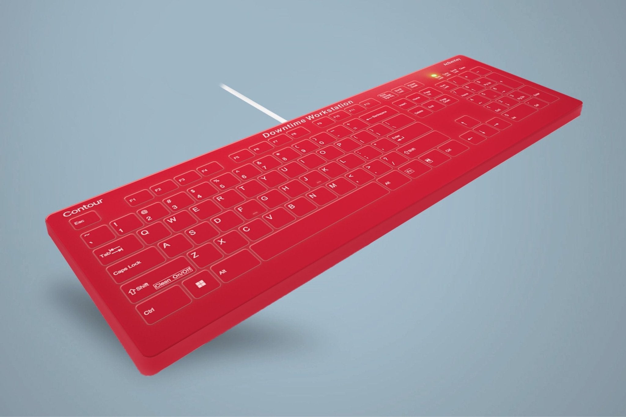 QuickClean™ Red Medical Keyboard | IP68 Waterproof Keyboard for Healthcare Downtime Workstations, Wired, Red - CornellSurgical.com