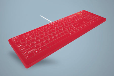 QuickClean™ Red Medical Keyboard | IP68 Waterproof Keyboard for Healthcare Downtime Workstations, Wired, Red - CornellSurgical.com