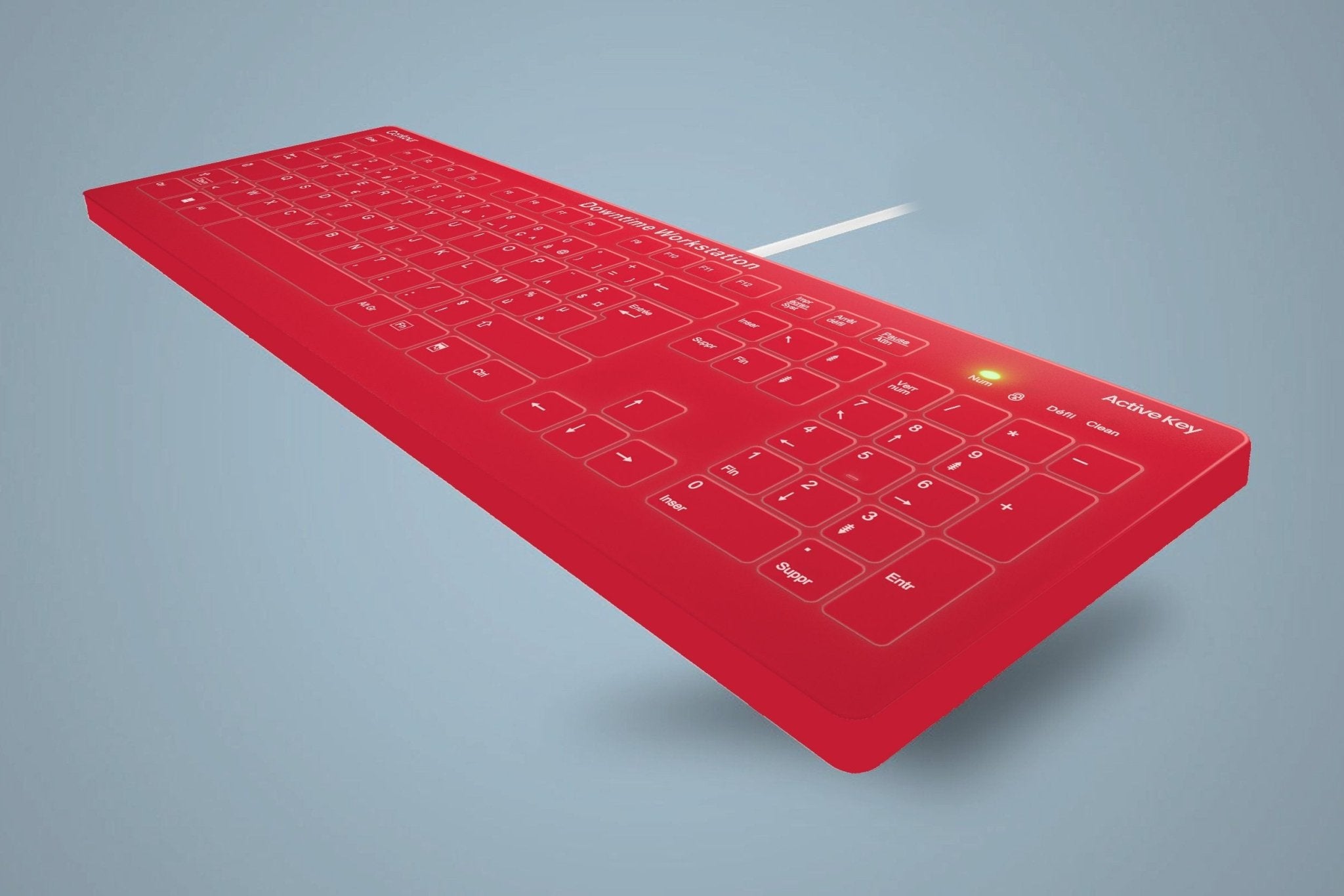 QuickClean™ Red Medical Keyboard | IP68 Waterproof Keyboard for Healthcare Downtime Workstations, Wired, Red - CornellSurgical.com