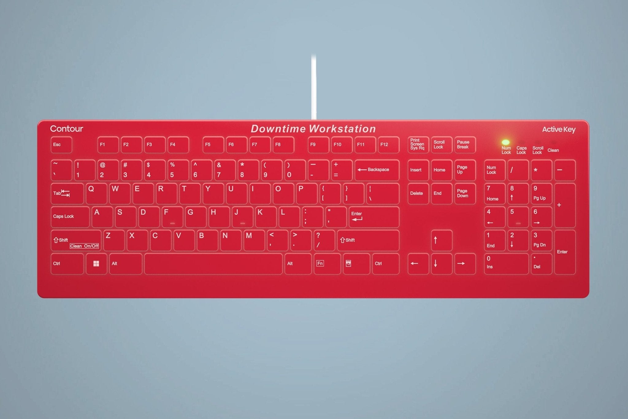 QuickClean™ Red Medical Keyboard | IP68 Waterproof Keyboard for Healthcare Downtime Workstations, Wired, Red - CornellSurgical.com