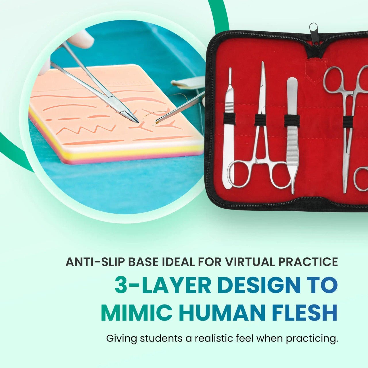 Suture Kit for Suture Training with Large Silicone Suture Pad & Tool Kit - 25 - Pieces - CornellSurgical.com