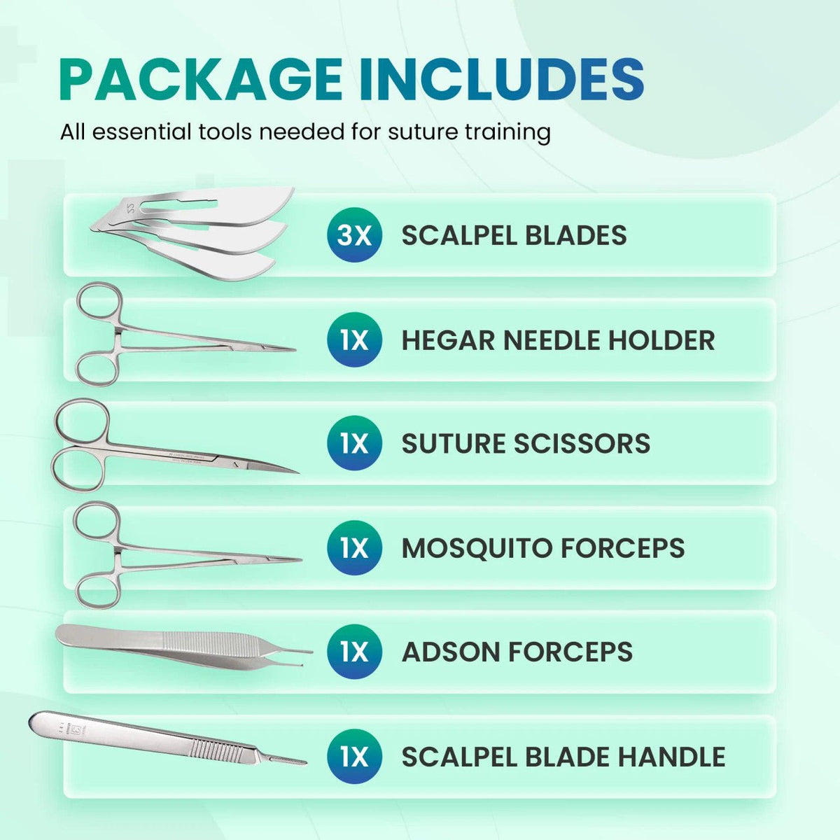 Suture Kit for Suture Training with Large Silicone Suture Pad & Tool Kit - 25 - Pieces - CornellSurgical.com
