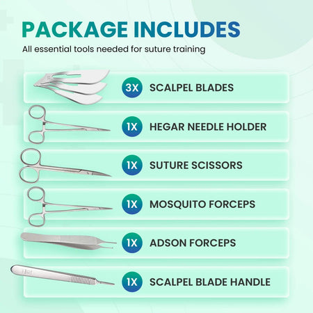 Suture Kit for Suture Training with Large Silicone Suture Pad & Tool Kit - 25 - Pieces - CornellSurgical.com