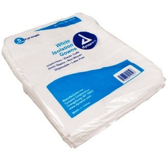 Dynarex 2145 Isolation Gown Poly - Coated Barrier - White 50's - CornellSurgical.com