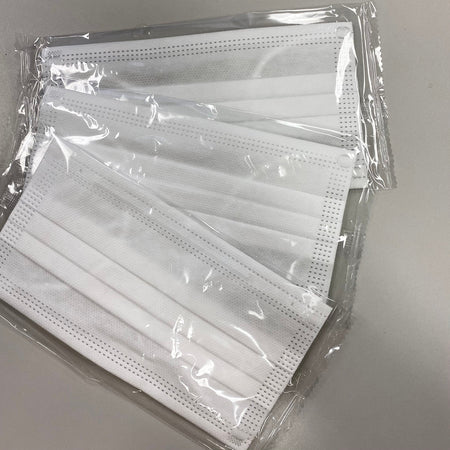 Ear Loop Face Masks - 3 ply, White, Individually Wrapped, 50/Box - CornellSurgical.com